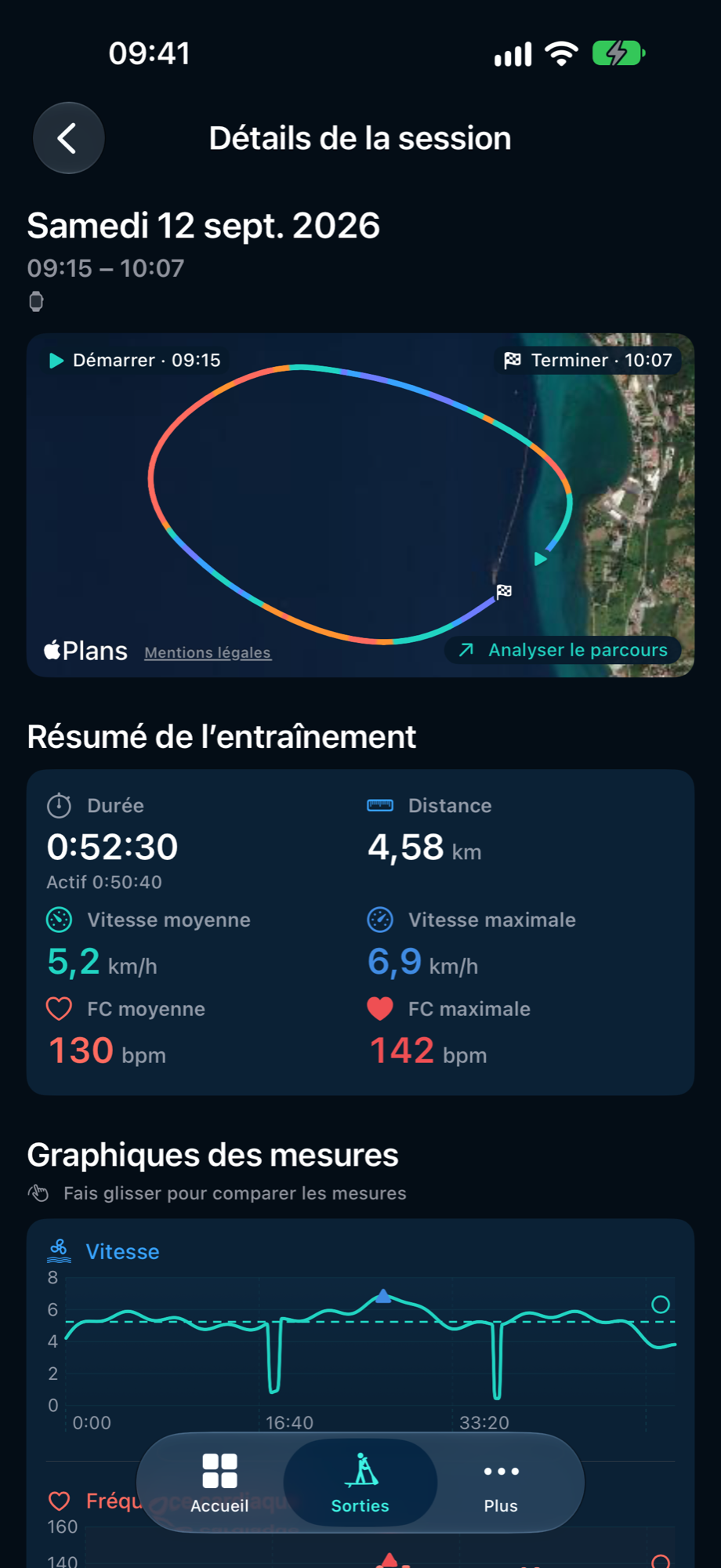Détails de session PaddleForm avec le parcours de démonstration et le résumé de l’entraînement.