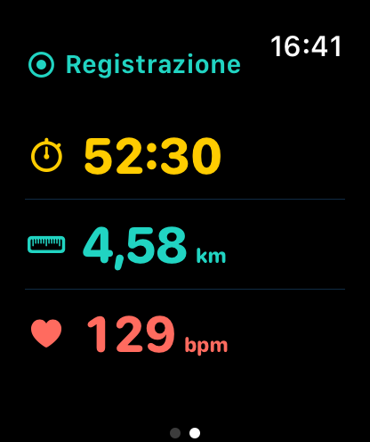 PaddleForm su Apple Watch con durata, distanza e frequenza cardiaca durante l’uscita dimostrativa.